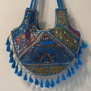 Embroidered Blue Bohemian Shoulder Bag